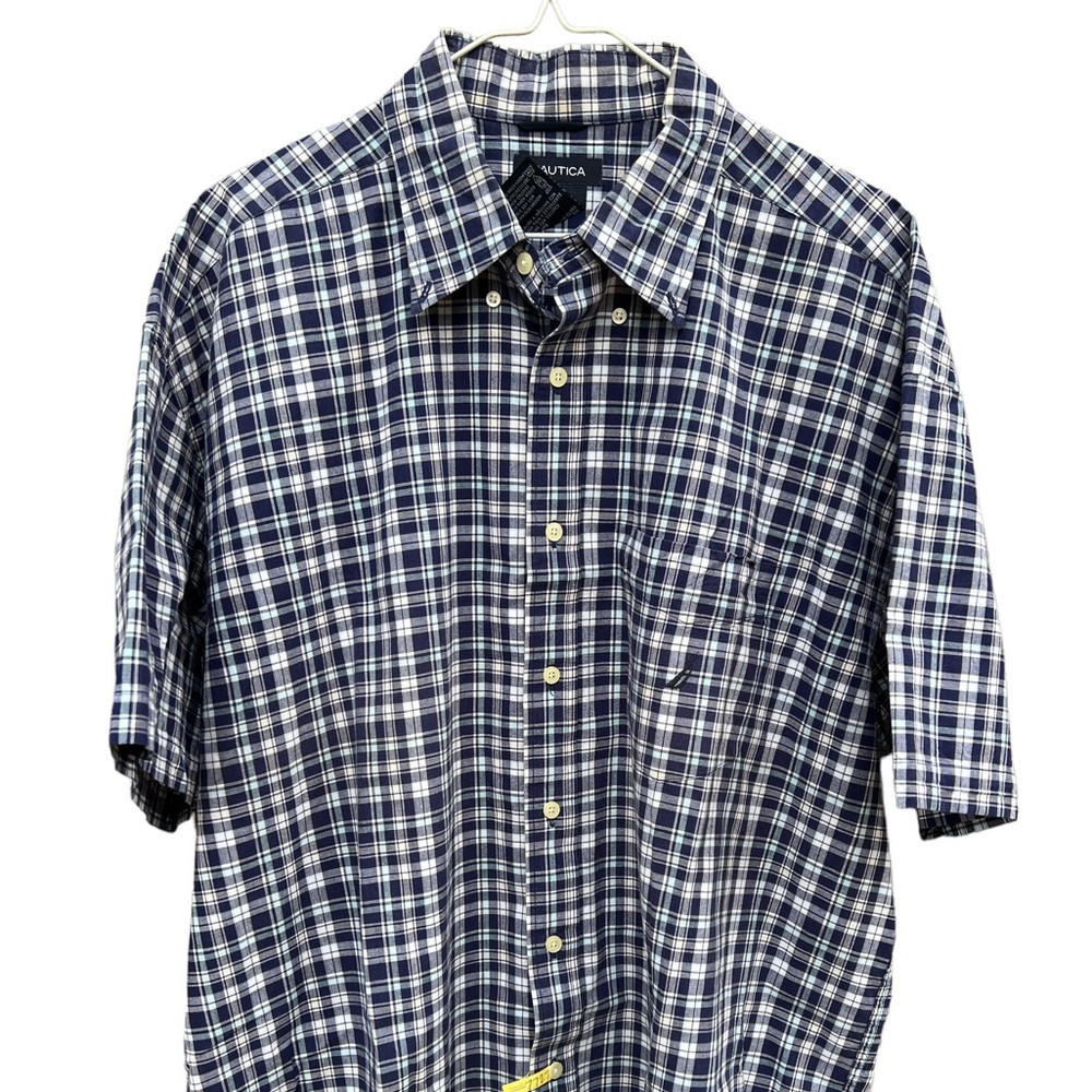 Men’s Vintage Nautica Button Up Plaid Casual Short Sleeve Shirt Size XXL